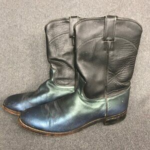 Justin 3133 Comb Last Roper Cowboy Western Riding Boots Black Blue Mens Sz 10.5D